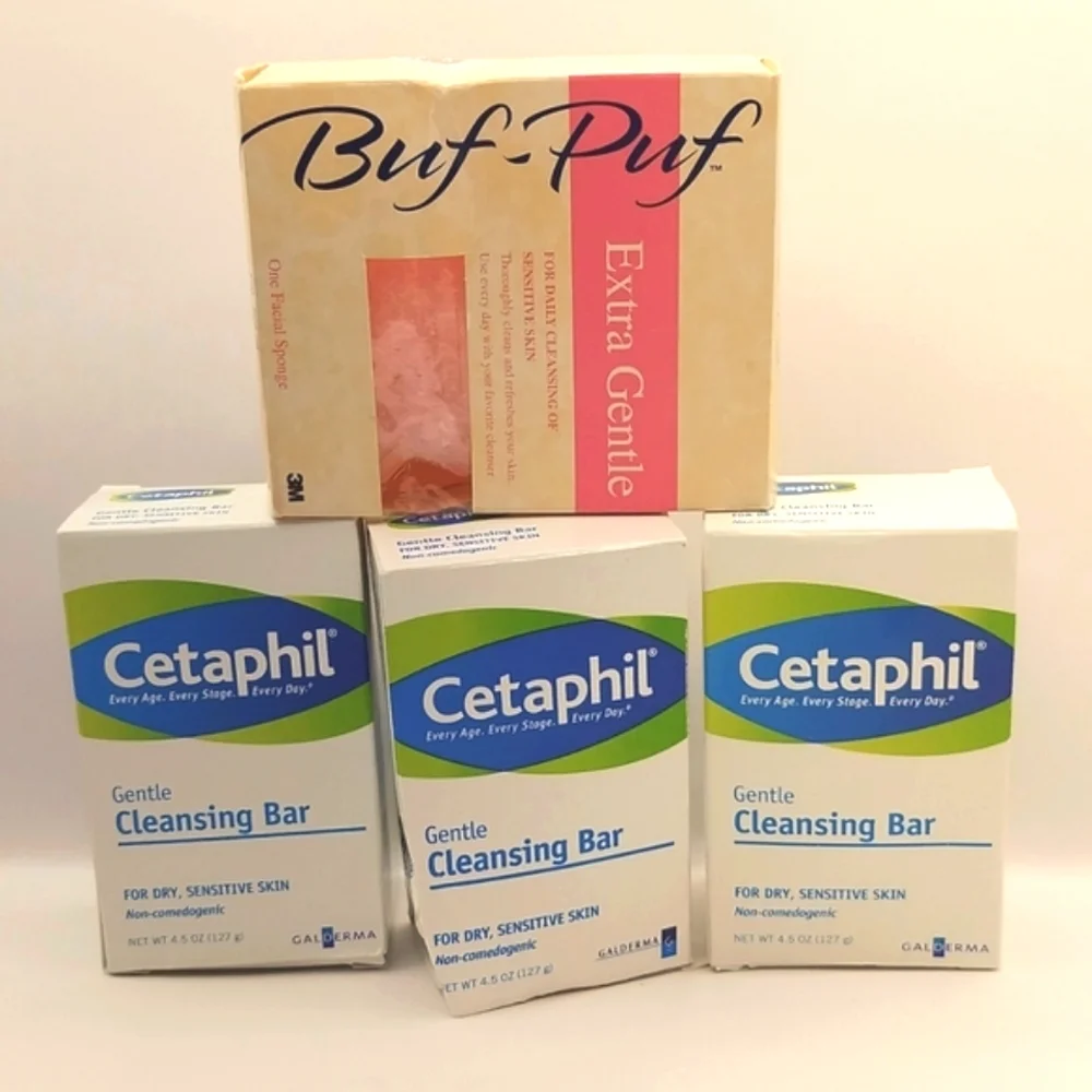 Cetaphil Cleansing Bars + Buf-Puf Spa Beauty Bath & Body Bundle *Box Damage*